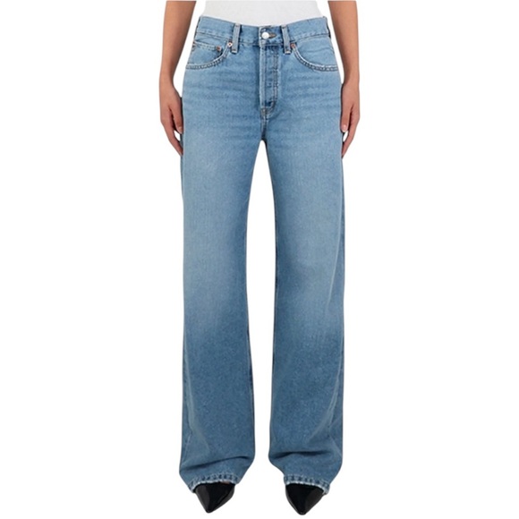 NEW ETICA Stanton Relaxed Wide Leg Denim Jeans Size 30 Natural CREAM Baggy Retro - Picture 1 of 10